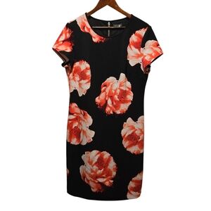Vince Camuto Black Graphic Floral Dress with Gold Zipper Size 12
